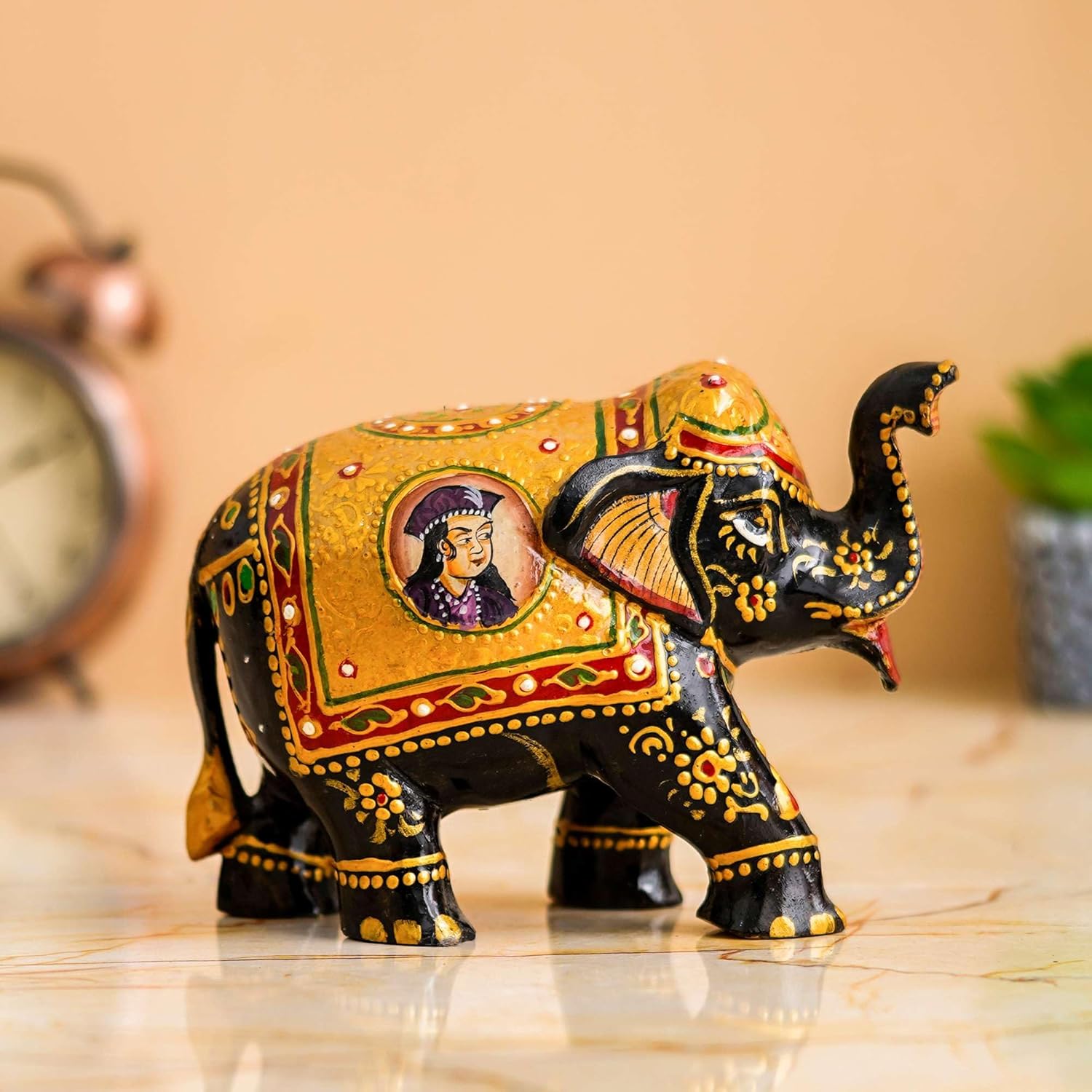 Bushra MegaMart Rajasthani Tribal Handmade Brown Wooden Elephant Statue | Antique Design Showpiece | Brings Good Luck & Prosperity | Handcrafted Home Décor - Image 3