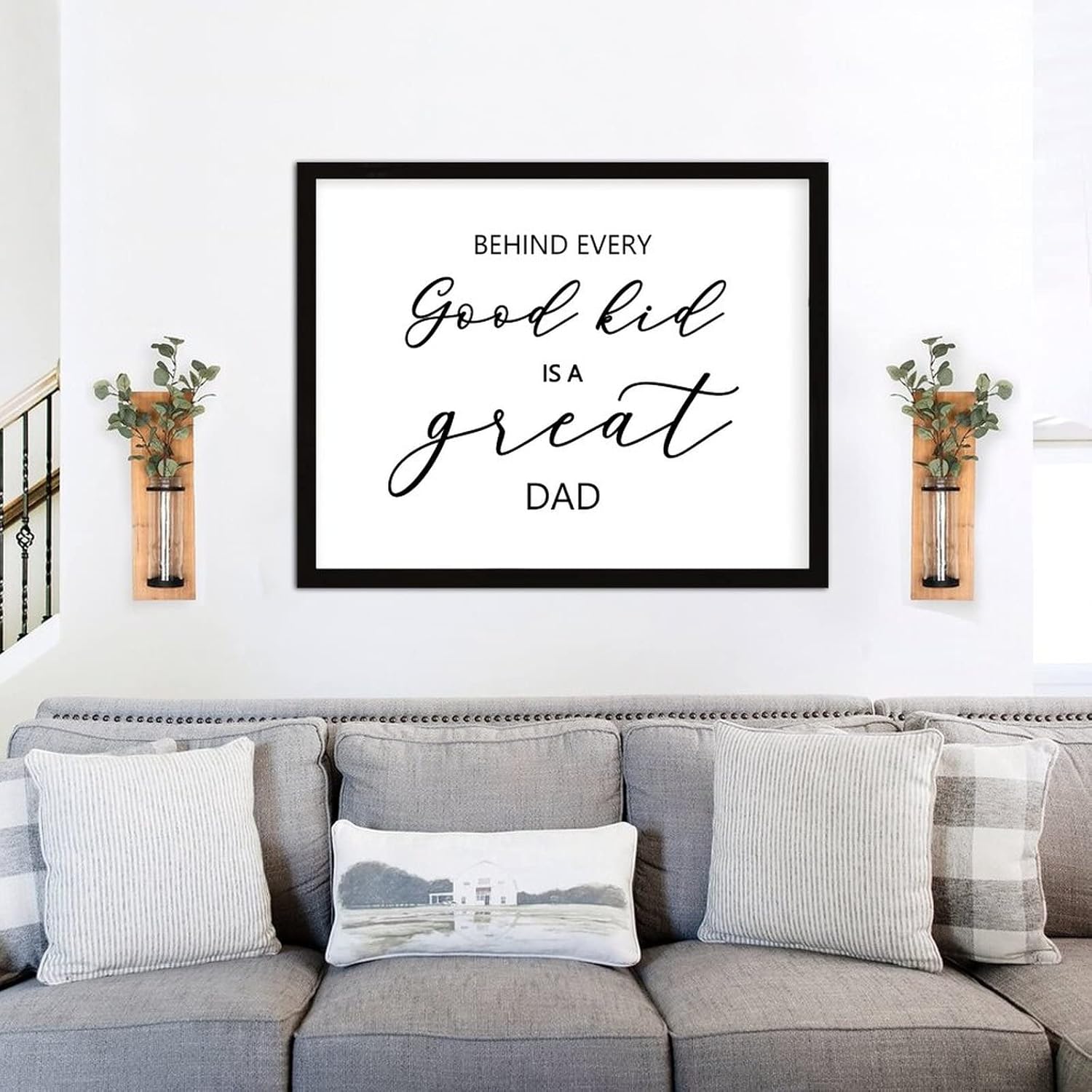 COCOKEN Behind Every Good Kid is A Great Dad Sign Wood Framed, Modern Inspirational Quotes Wooden Plaque with Frame, 16" X 20" Congratulations Printed Wall Art for Home Bedroom Living Room Farmhouse - Image 6