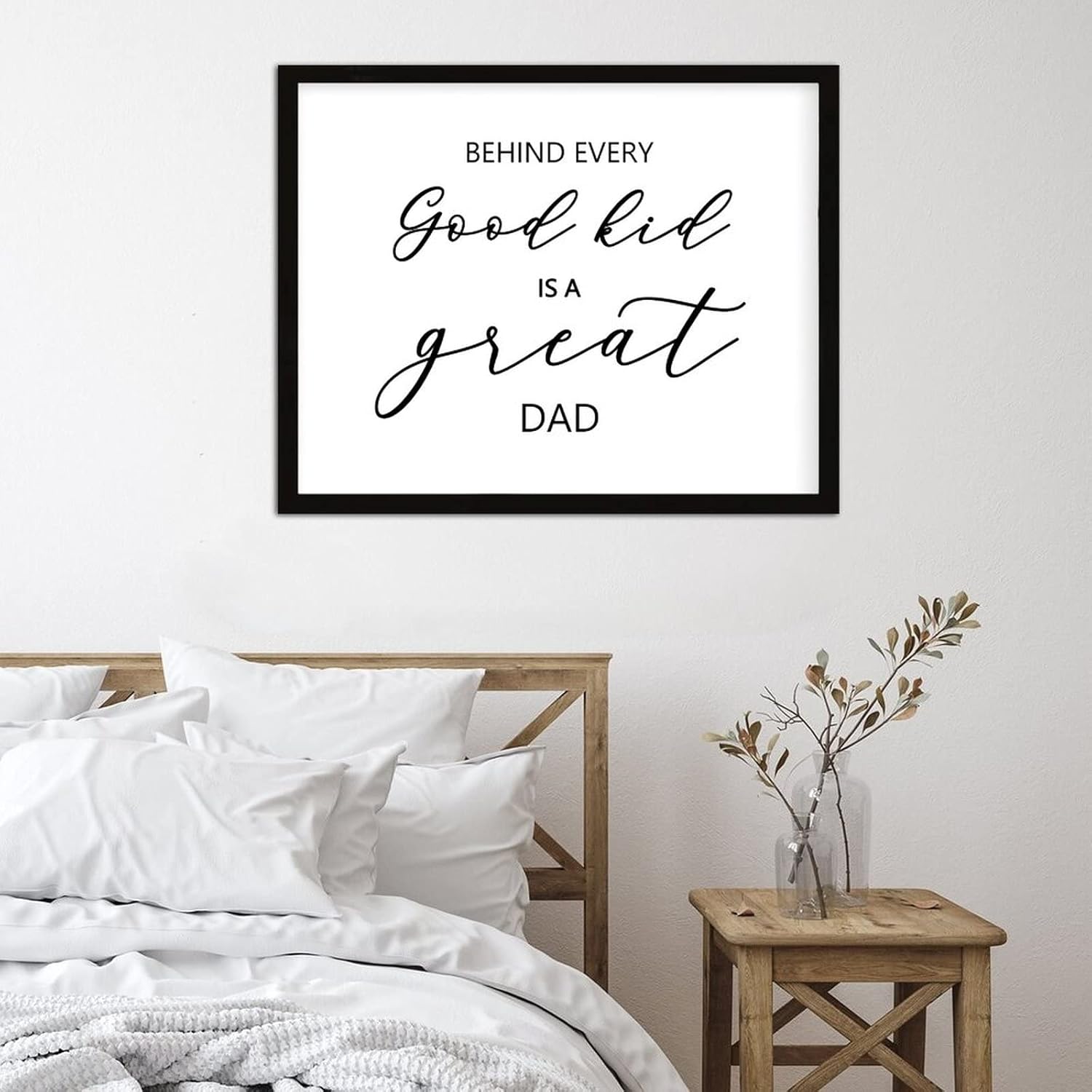 COCOKEN Behind Every Good Kid is A Great Dad Sign Wood Framed, Modern Inspirational Quotes Wooden Plaque with Frame, 16" X 20" Congratulations Printed Wall Art for Home Bedroom Living Room Farmhouse - Image 4