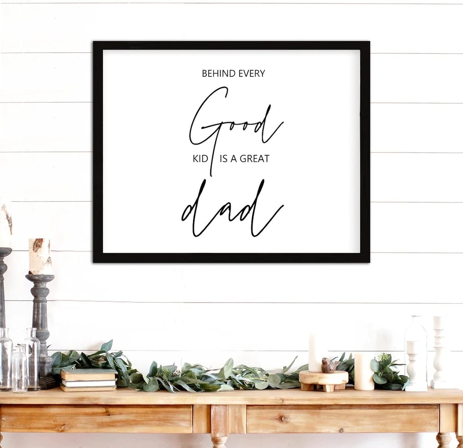 COCOKEN Behind Every Good Kid is A Great Dad Wooden Plaque with Frame, Modern Inspirational Quotes Sign Wood Framed, 16" X 20" Word Art Printed Hanging Wall Art Decor for Home Living Room Bedroom - Image 2