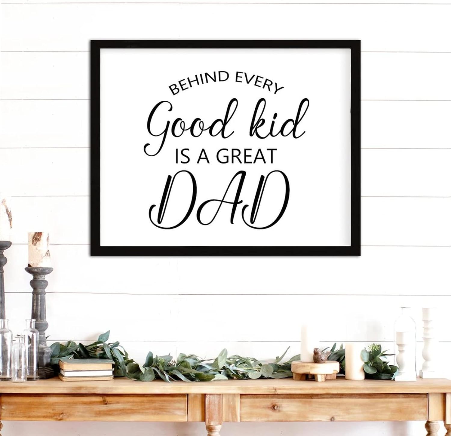 COCOKEN Behind Every Good Kid is A Great Dad Wooden Plaque with Frame Silhouette Inspirational Quotes Sign Wood Framed 16" X 20" Inspirational Printed Wall Art Decor for Home Living Room Bedroom - Image 4