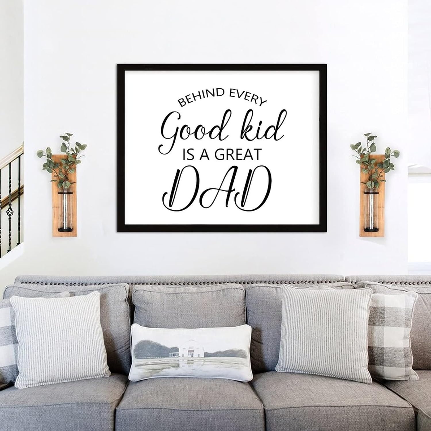 COCOKEN Behind Every Good Kid is A Great Dad Wooden Plaque with Frame Silhouette Inspirational Quotes Sign Wood Framed 16" X 20" Inspirational Printed Wall Art Decor for Home Living Room Bedroom - Image 6