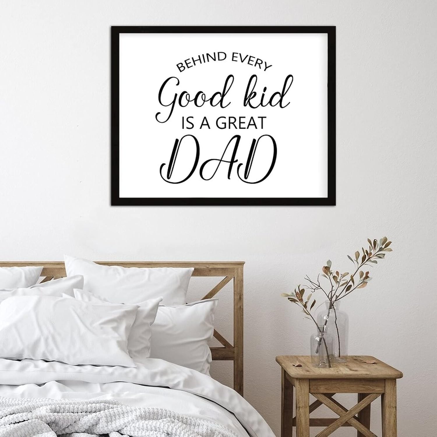 COCOKEN Behind Every Good Kid is A Great Dad Wooden Plaque with Frame Silhouette Inspirational Quotes Sign Wood Framed 16" X 20" Inspirational Printed Wall Art Decor for Home Living Room Bedroom - Image 2