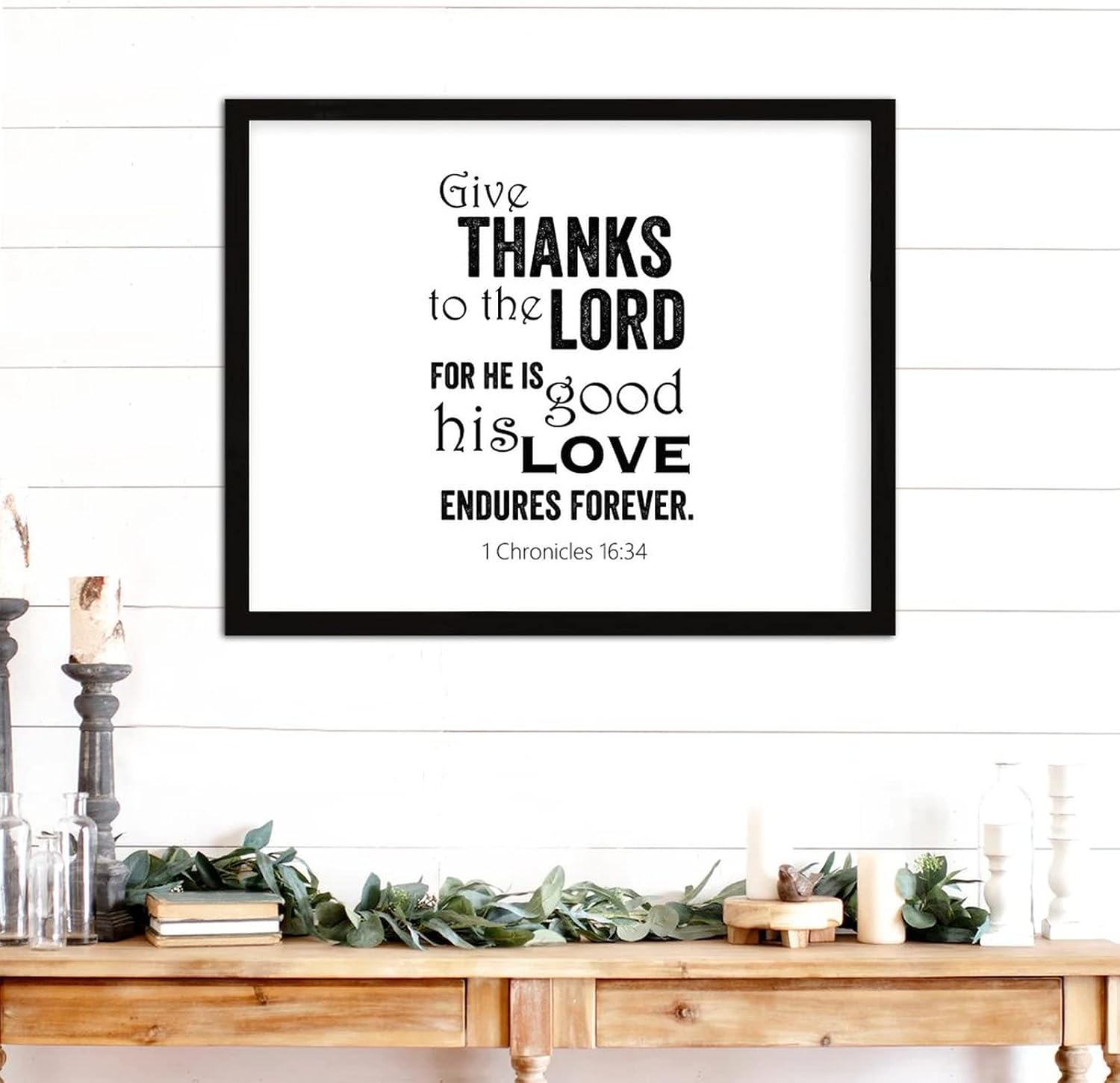 COCOKEN Give Thanks to The Lord, for He is Good 1 Chronicles 16 : 34 Wooden Plaque with Frame Quotes Sign Wood Framed 16" x 20" Word Art Printed Hanging Wall Art for Home Bedroom Kitchen Farmhouse - Image 3
