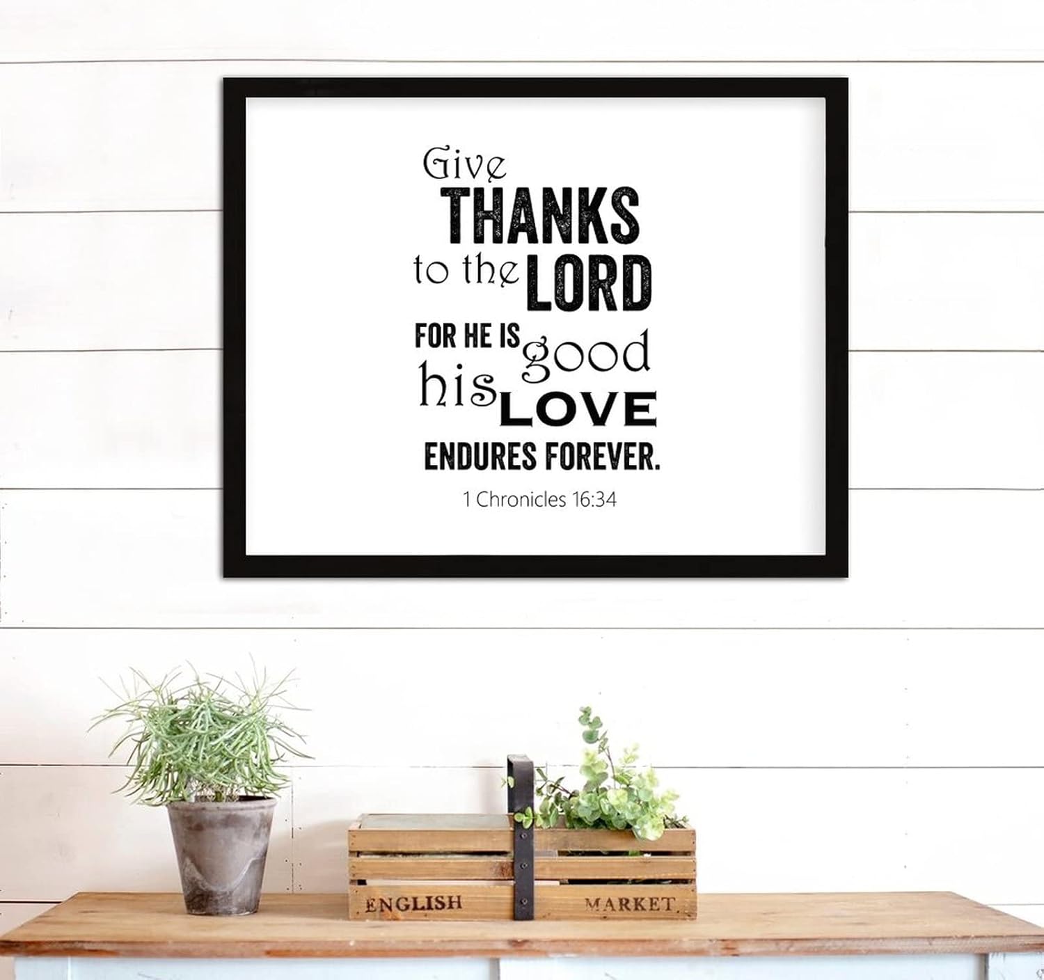 COCOKEN Give Thanks to The Lord, for He is Good 1 Chronicles 16 : 34 Wooden Plaque with Frame Quotes Sign Wood Framed 16" x 20" Word Art Printed Hanging Wall Art for Home Bedroom Kitchen Farmhouse - Image 7