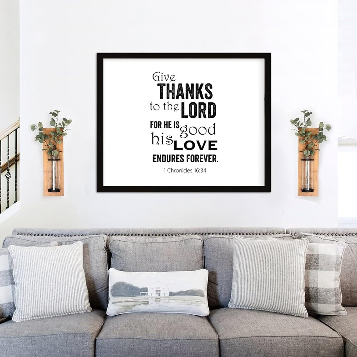 COCOKEN Give Thanks to The Lord, for He is Good 1 Chronicles 16 : 34 Wooden Plaque with Frame Quotes Sign Wood Framed 16" x 20" Word Art Printed Hanging Wall Art for Home Bedroom Kitchen Farmhouse - Image 6