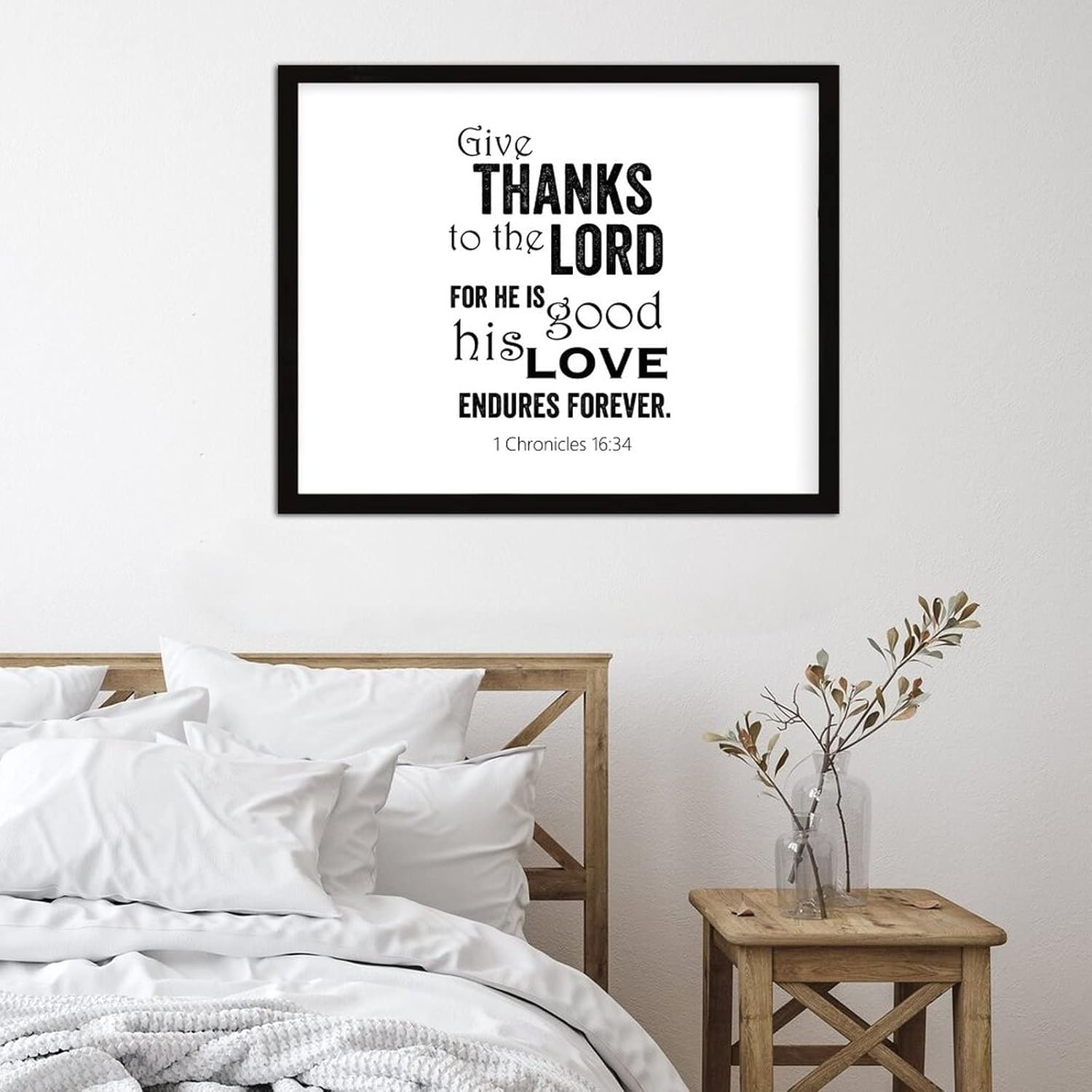 COCOKEN Give Thanks to The Lord, for He is Good 1 Chronicles 16 : 34 Wooden Plaque with Frame Quotes Sign Wood Framed 16" x 20" Word Art Printed Hanging Wall Art for Home Bedroom Kitchen Farmhouse - Image 4