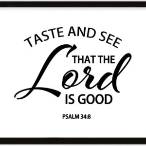 COCOKEN Taste and See That The Lord is Good Sign Wood Framed, Inspirational Quotes Wooden Plaque with Frame, 16" x 20" Printed Hanging Wall Art for Home Bedroom Kitchen Farmhouse