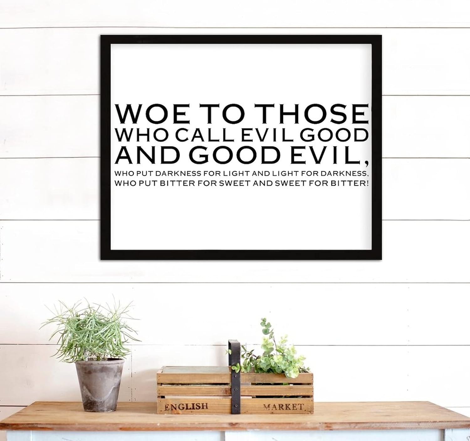COCOKEN Woe to Those Who Call Evil Good and Good Evil Wooden Plaque with Frame, Quotes Sign Wood Framed, 16" x 20" Word Art Printed Hanging Wall Art for Home Bedroom Kitchen Farmhouse - Image 7