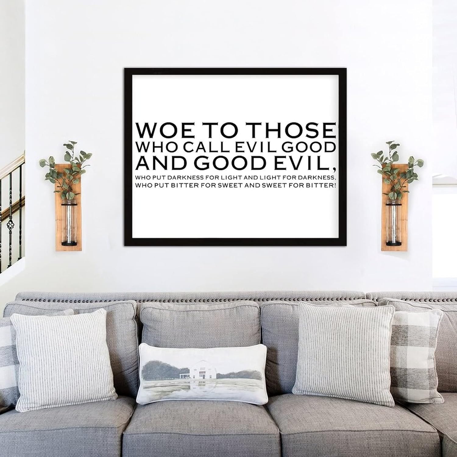 COCOKEN Woe to Those Who Call Evil Good and Good Evil Wooden Plaque with Frame, Quotes Sign Wood Framed, 16" x 20" Word Art Printed Hanging Wall Art for Home Bedroom Kitchen Farmhouse - Image 6