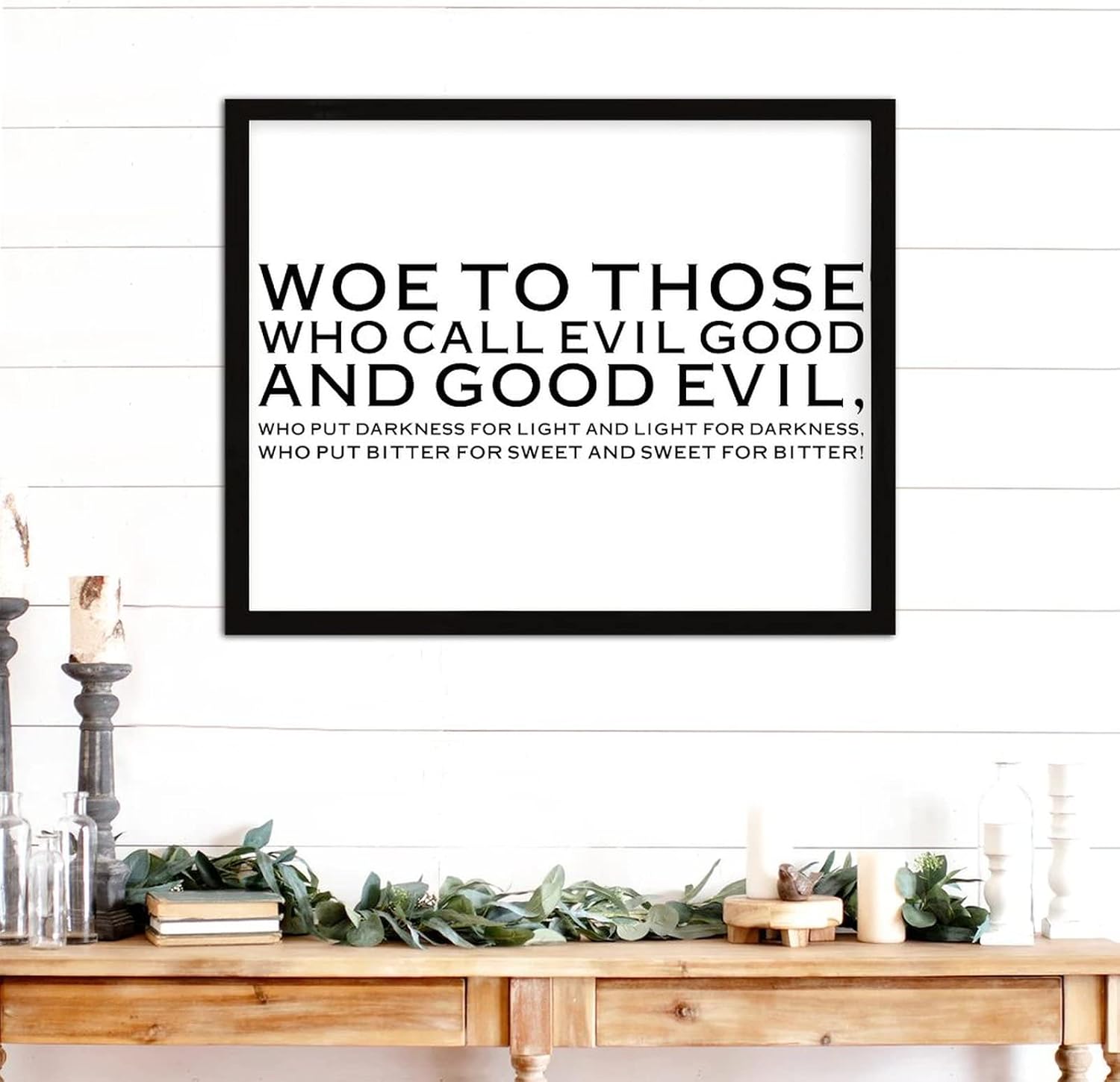 COCOKEN Woe to Those Who Call Evil Good and Good Evil Wooden Plaque with Frame, Quotes Sign Wood Framed, 16" x 20" Word Art Printed Hanging Wall Art for Home Bedroom Kitchen Farmhouse - Image 4