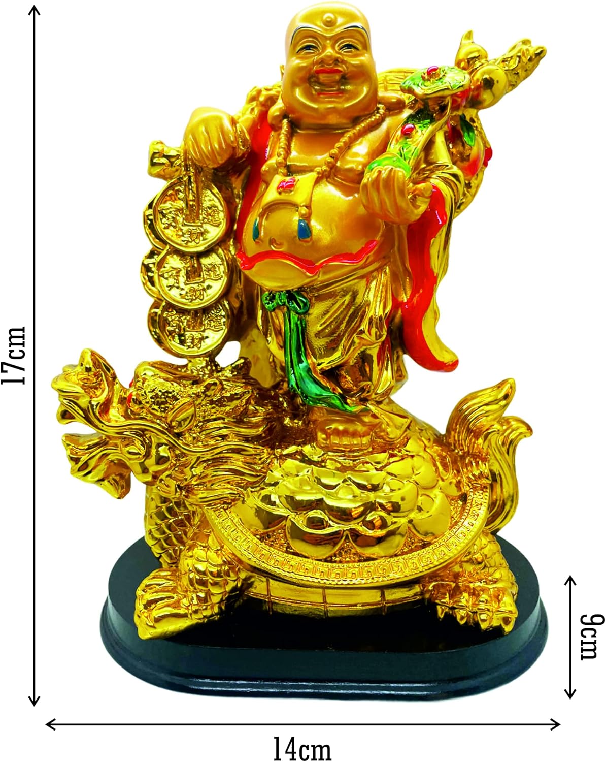 Exclusive Polyresin Medium Size Happy Man with Turtle On Wooden Base for Money, Wealth & Good Luck, Decorative Idol Statue Showpiece for Home Decoration (FS-2714) - Image 2