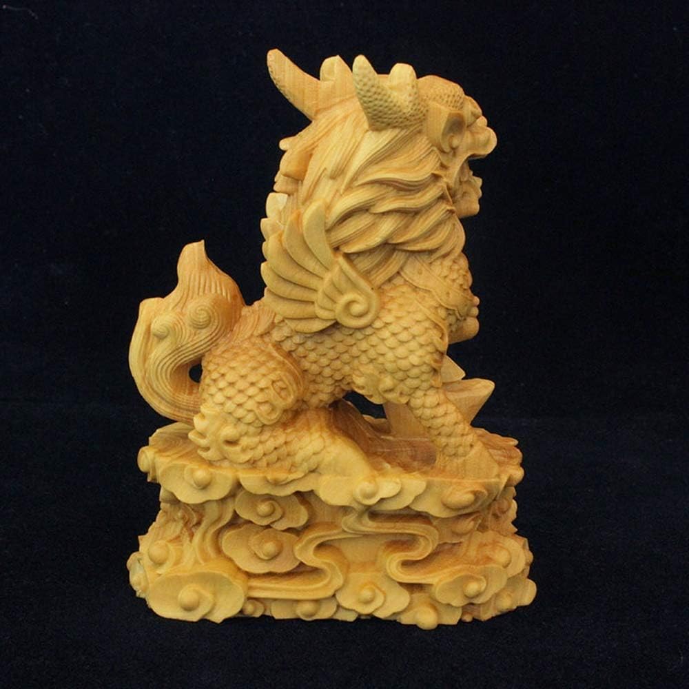 Large Ornaments A Pair of Chinese Feng Shui Qi Lin/Chi Lin Kylin Statues,Wooden Decor Prosperity Figurine Home and Office,Attract Wealth and Good Luck,Sculpture Ornament Made Large Ornaments - Image 4