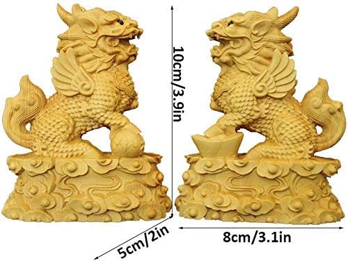 Large Ornaments A Pair of Chinese Feng Shui Qi Lin/Chi Lin Kylin Statues,Wooden Decor Prosperity Figurine Home and Office,Attract Wealth and Good Luck,Sculpture Ornament Made Large Ornaments - Image 6