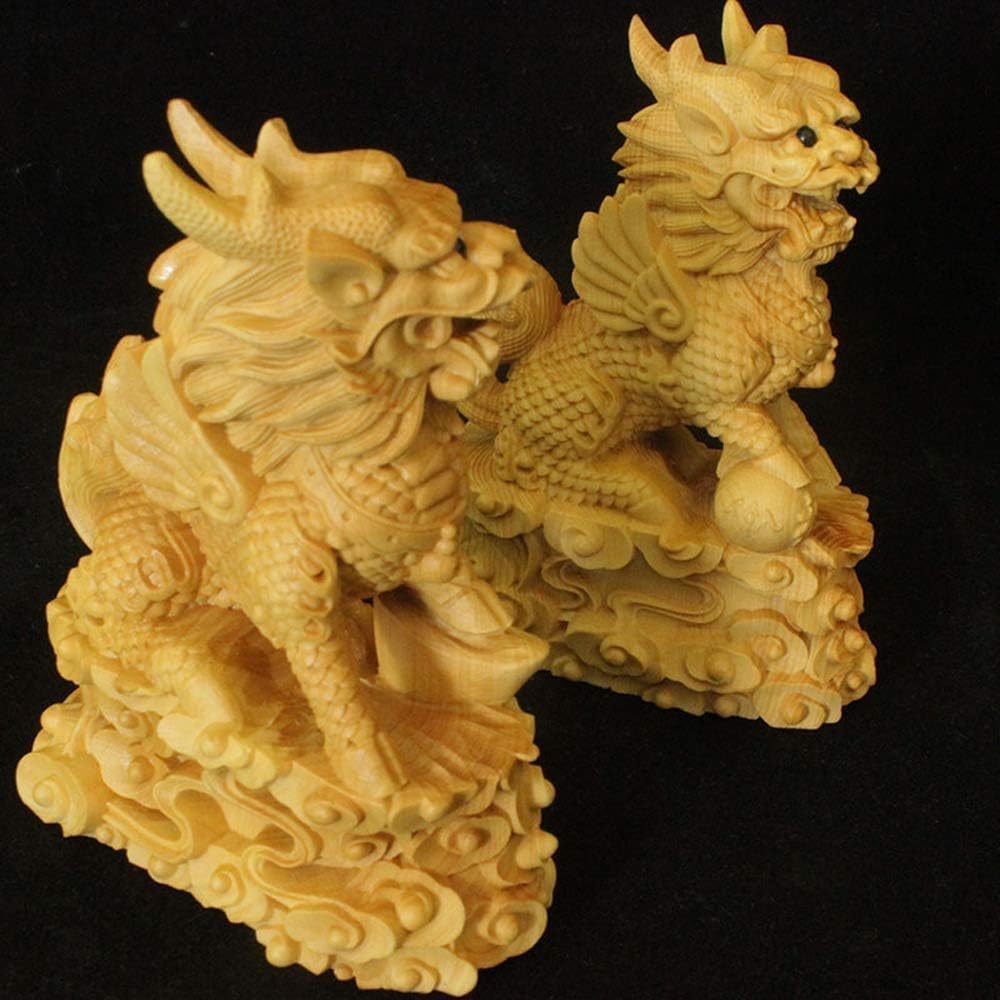 Large Ornaments A Pair of Chinese Feng Shui Qi Lin/Chi Lin Kylin Statues,Wooden Decor Prosperity Figurine Home and Office,Attract Wealth and Good Luck,Sculpture Ornament Made Large Ornaments - Image 3