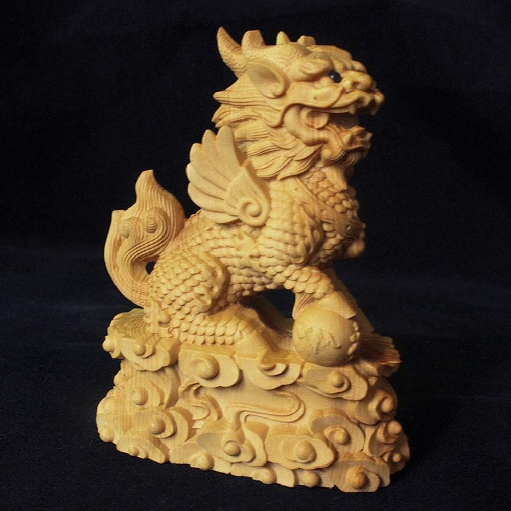Large Ornaments A Pair of Chinese Feng Shui Qi Lin/Chi Lin Kylin Statues,Wooden Decor Prosperity Figurine Home and Office,Attract Wealth and Good Luck,Sculpture Ornament Made Large Ornaments - Image 5