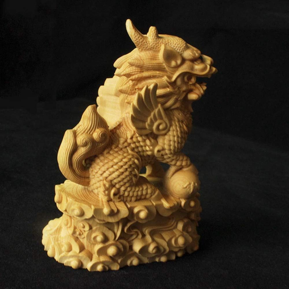Large Ornaments A Pair of Chinese Feng Shui Qi Lin/Chi Lin Kylin Statues,Wooden Decor Prosperity Figurine Home and Office,Attract Wealth and Good Luck,Sculpture Ornament Made Large Ornaments - Image 7