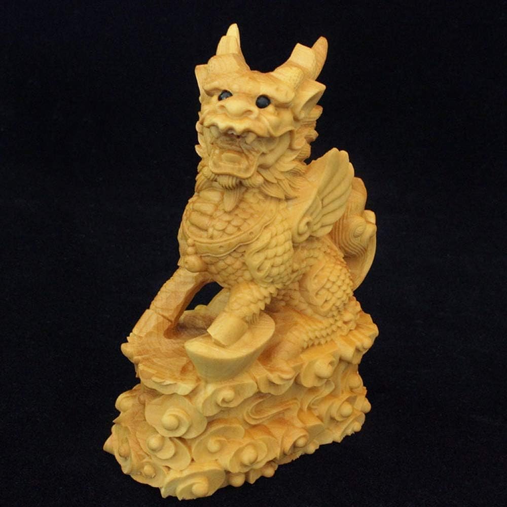 Large Ornaments A Pair of Chinese Feng Shui Qi Lin/Chi Lin Kylin Statues,Wooden Decor Prosperity Figurine Home and Office,Attract Wealth and Good Luck,Sculpture Ornament Made Large Ornaments - Image 2