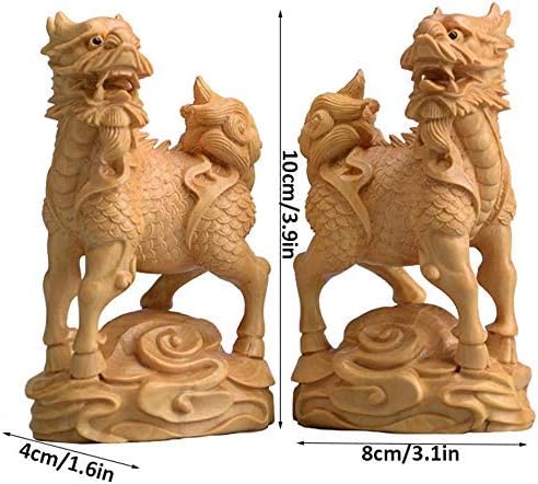 Large Ornaments A Pair of Feng Shui Qilin/Chi Lin Kylin Statues,Chinese Wooden Decor Prosperity Figurine Home and Office,Attract Wealth and Good Luck,Sculpture Ornament Made Large Ornaments - Image 2