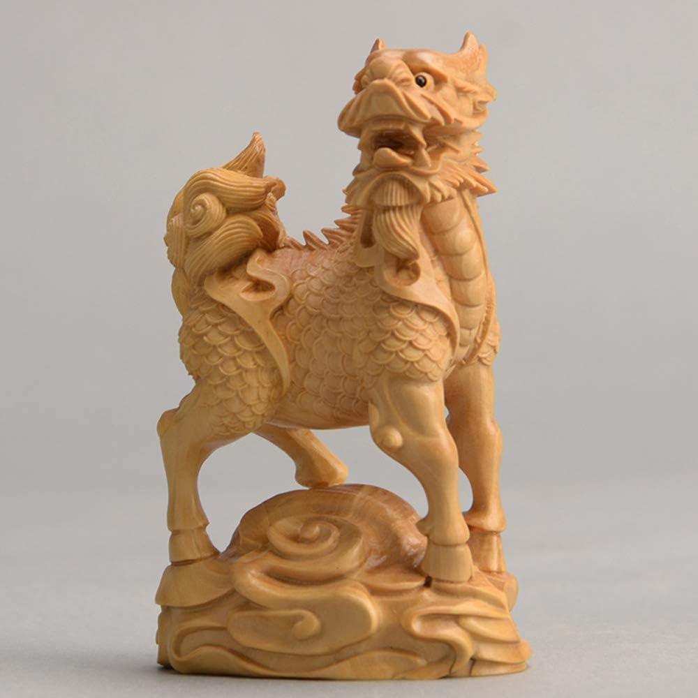 Large Ornaments A Pair of Feng Shui Qilin/Chi Lin Kylin Statues,Chinese Wooden Decor Prosperity Figurine Home and Office,Attract Wealth and Good Luck,Sculpture Ornament Made Large Ornaments - Image 4