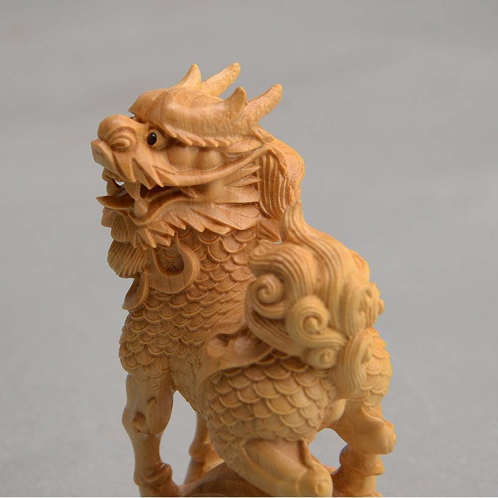 Large Ornaments A Pair of Feng Shui Qilin/Chi Lin Kylin Statues,Chinese Wooden Decor Prosperity Figurine Home and Office,Attract Wealth and Good Luck,Sculpture Ornament Made Large Ornaments - Image 3
