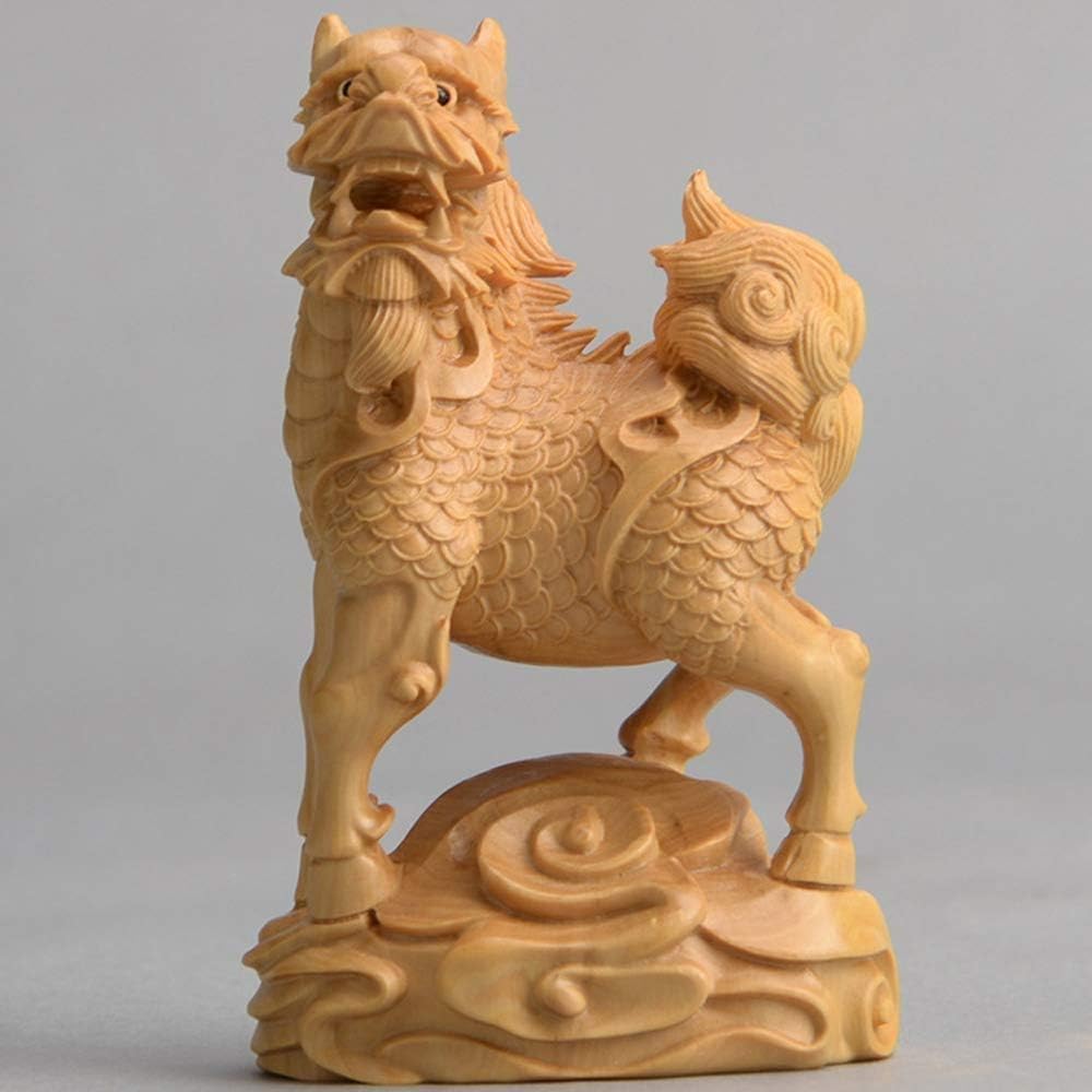 Large Ornaments A Pair of Feng Shui Qilin/Chi Lin Kylin Statues,Chinese Wooden Decor Prosperity Figurine Home and Office,Attract Wealth and Good Luck,Sculpture Ornament Made Large Ornaments - Image 6