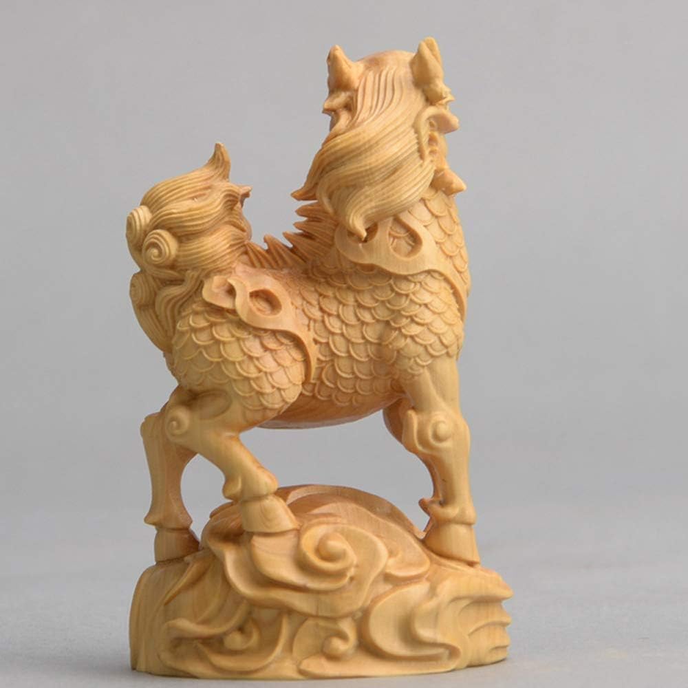 Large Ornaments A Pair of Feng Shui Qilin/Chi Lin Kylin Statues,Chinese Wooden Decor Prosperity Figurine Home and Office,Attract Wealth and Good Luck,Sculpture Ornament Made Large Ornaments - Image 7