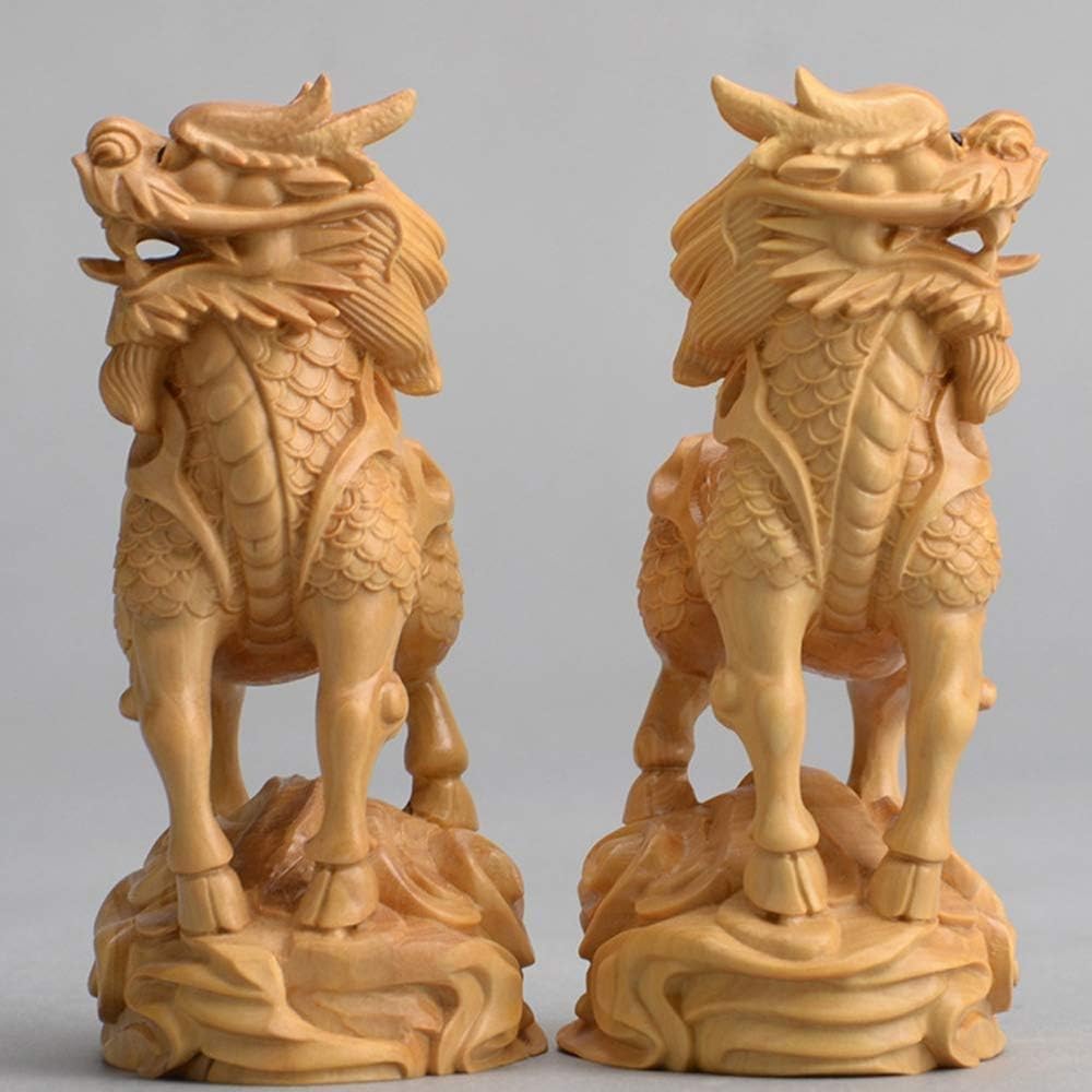 Large Ornaments A Pair of Feng Shui Qilin/Chi Lin Kylin Statues,Chinese Wooden Decor Prosperity Figurine Home and Office,Attract Wealth and Good Luck,Sculpture Ornament Made Large Ornaments - Image 5