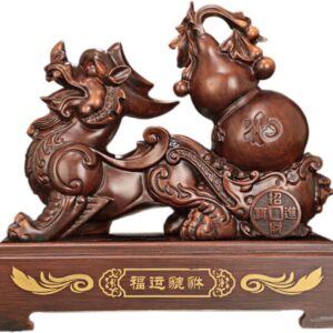 pi yao Sculpture Golden Home Decoration Figurine 貔貅摆件皮休葫芦 Wooden Hu Lu (Gourd) Coloured Glaze Brass Good Luck Hu Lu 家居家用沙金工艺商务开业礼品摆设 - fengshui-1344
