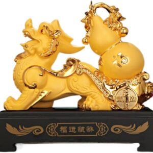 pi yao Sculpture Golden Home Decoration Figurine 貔貅摆件皮休葫芦 Wooden Hu Lu (Gourd) Coloured Glaze Brass Good Luck Hu Lu 家居家用沙金工艺商务开业礼品摆设 - fengshui-1349