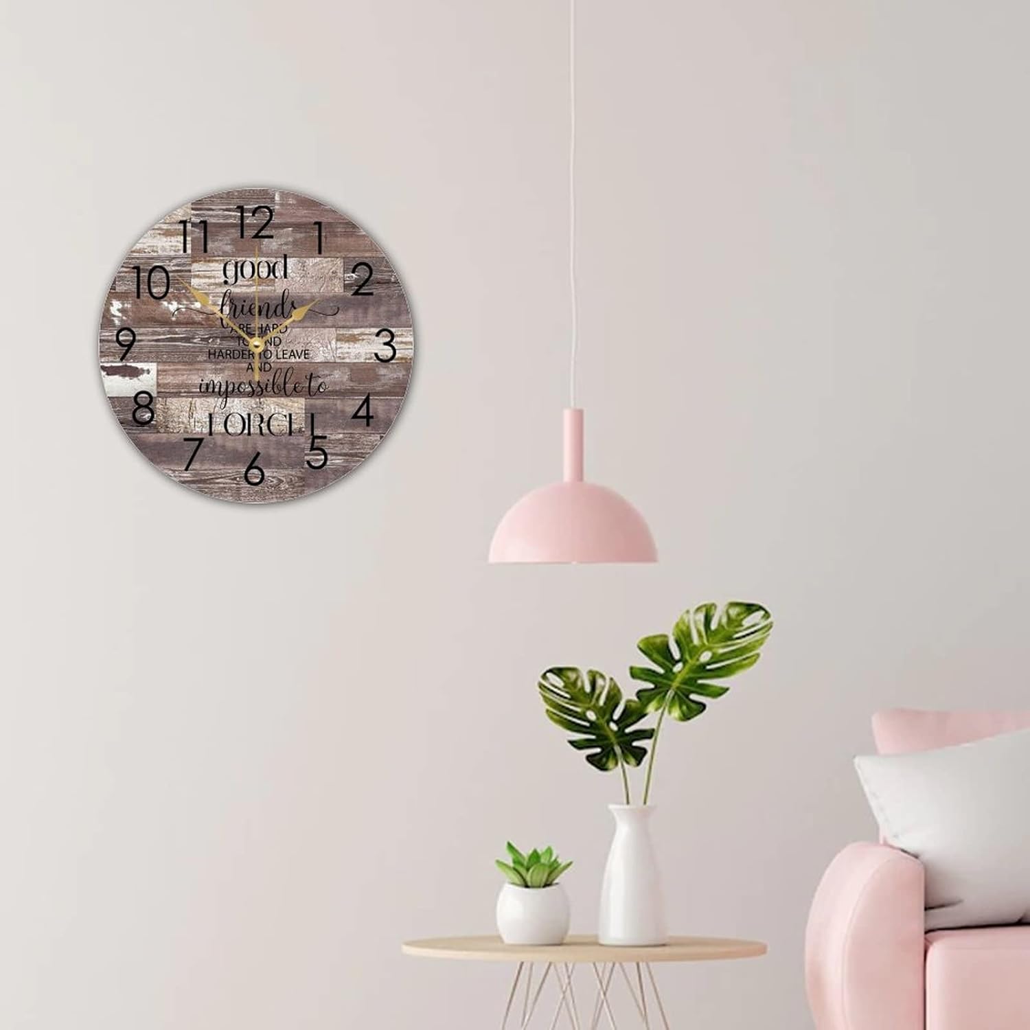 WengBeauty Wooden Round Wall Clock Good Friends are Hard to Find, Harder to Leave Clocks Mate Gift Birthday Clock Silent & Non-Ticking Decorative for Kitchen Home Bedroom 15"x15" - Image 5
