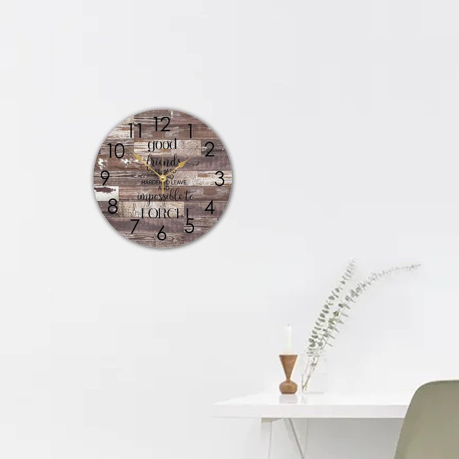 WengBeauty Wooden Round Wall Clock Good Friends are Hard to Find, Harder to Leave Clocks Mate Gift Birthday Clock Silent & Non-Ticking Decorative for Kitchen Home Bedroom 15"x15" - Image 6