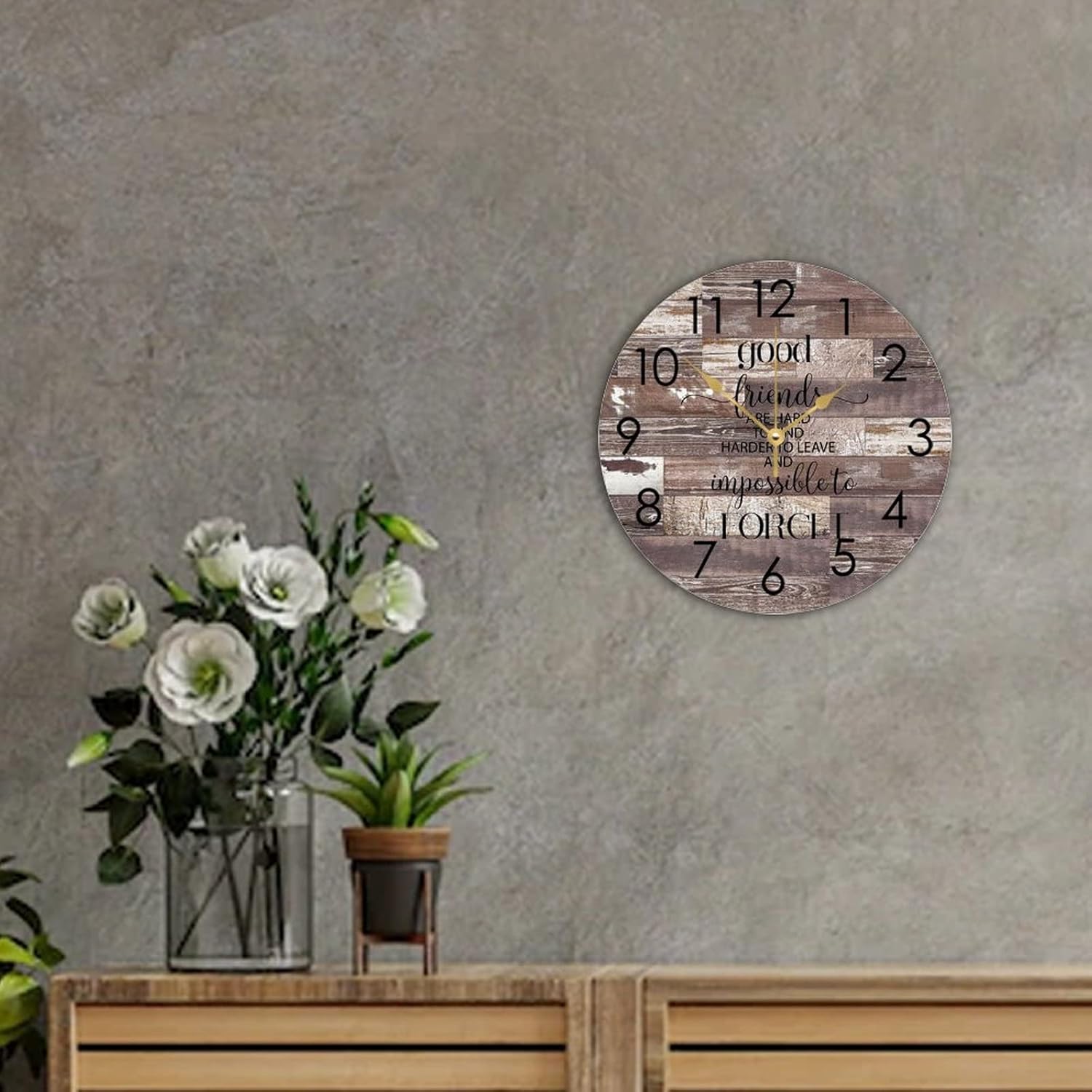 WengBeauty Wooden Round Wall Clock Good Friends are Hard to Find, Harder to Leave Clocks Mate Gift Birthday Clock Silent & Non-Ticking Decorative for Kitchen Home Bedroom 15"x15" - Image 2