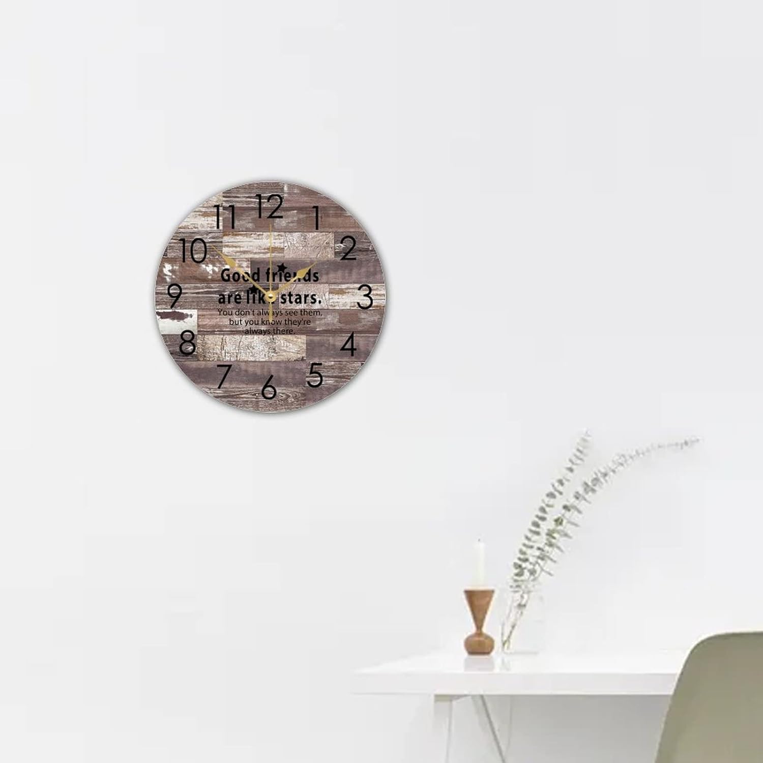 WengBeauty Wooden Round Wall Clock Good Friends are Like Stars Wall Clock Coworker Xmas Clock Silent & Non-Ticking Living Room Kitchen Home Bathroom 15"x15" - Image 6