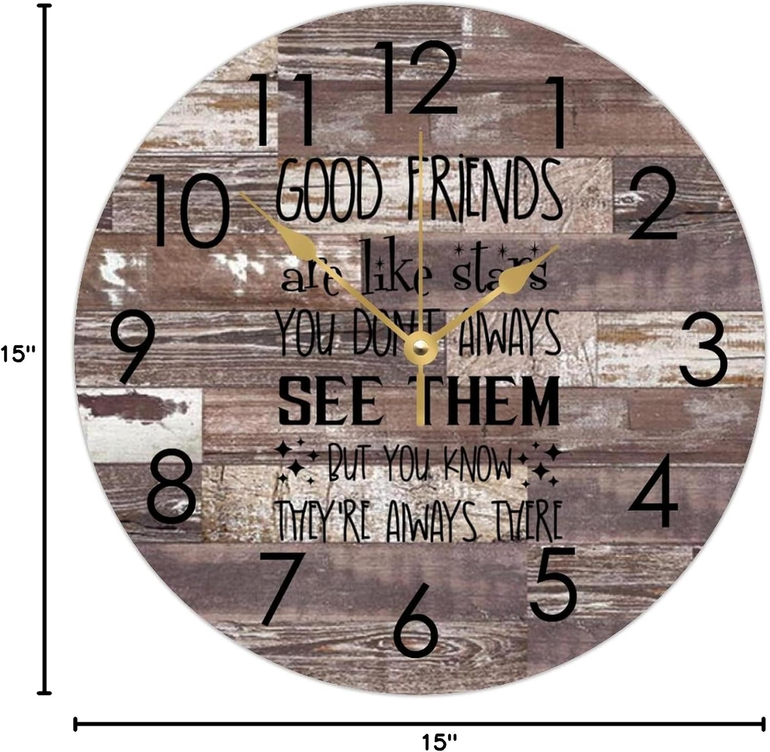WengBeauty Wooden Round Wall Clock Good Friends are Like Stars Wall Clocks Mate Gift Birthday Clock Silent Non Ticking for Home Dining Room Laundry Room Front Door 15"x15" - Image 3