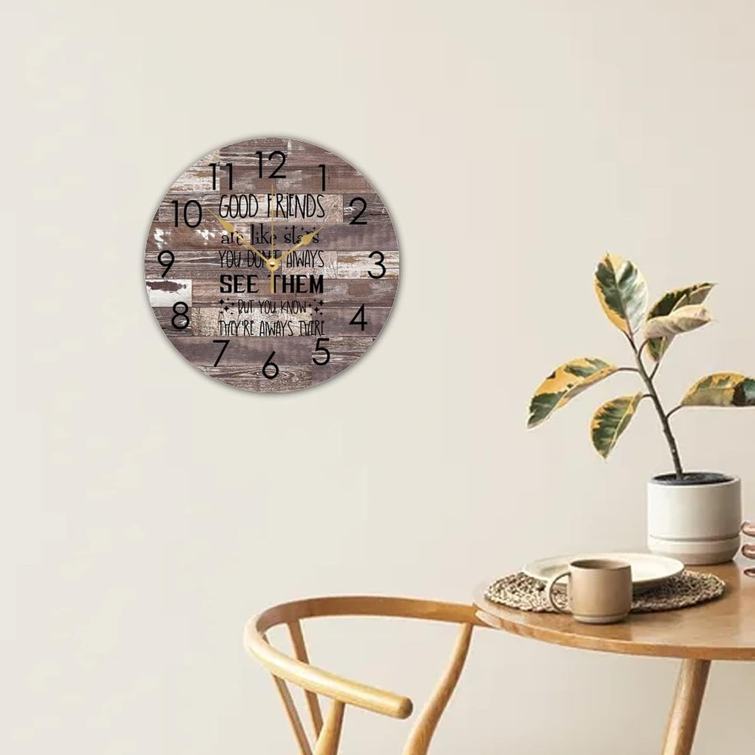 WengBeauty Wooden Round Wall Clock Good Friends are Like Stars Wall Clocks Mate Gift Birthday Clock Silent Non Ticking for Home Dining Room Laundry Room Front Door 15"x15" - Image 5