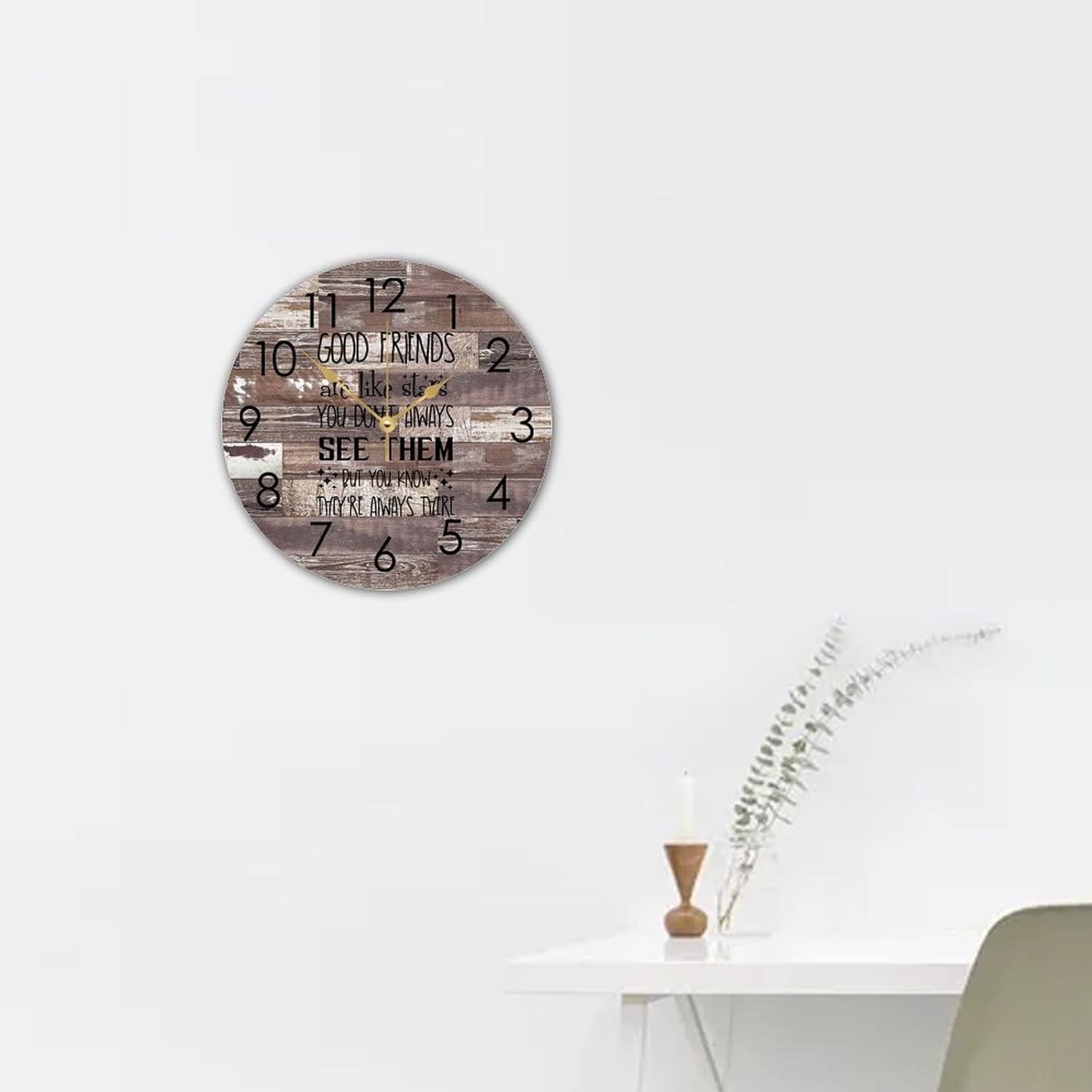 WengBeauty Wooden Round Wall Clock Good Friends are Like Stars Wall Clocks Mate Gift Birthday Clock Silent Non Ticking for Home Dining Room Laundry Room Front Door 15"x15" - Image 7