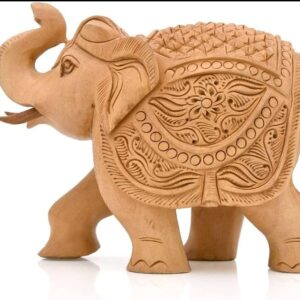 Wooden Elephant Idol Feng Shui Good Luck Statue Handmade Home Decor with antiq Look Gift and Temple Pooja (Size_5_Inche) by Indian Collectible