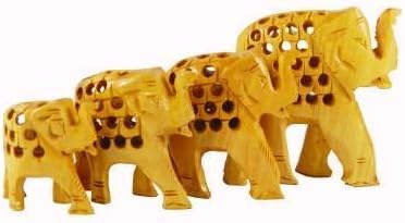 Wooden Jaali up Trunk Elephant Baby Set of 4 Showpiece Home Decor Showpiece (400g) II Attractive Wood Showpiece Hathi Statue II Gift Ideal II Good Luck Wishes by Indian Collectible - Image 2