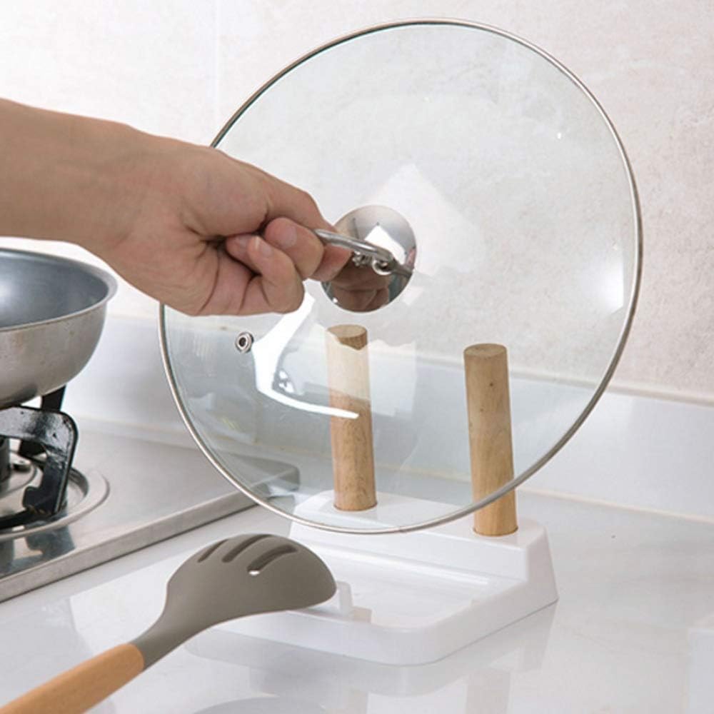 Wooden Pot Rack Spoon Holder Pan Cover Lid Rest Stand Home Applicance Drain Rack The Goods for Kitchen Accessories - Image 4