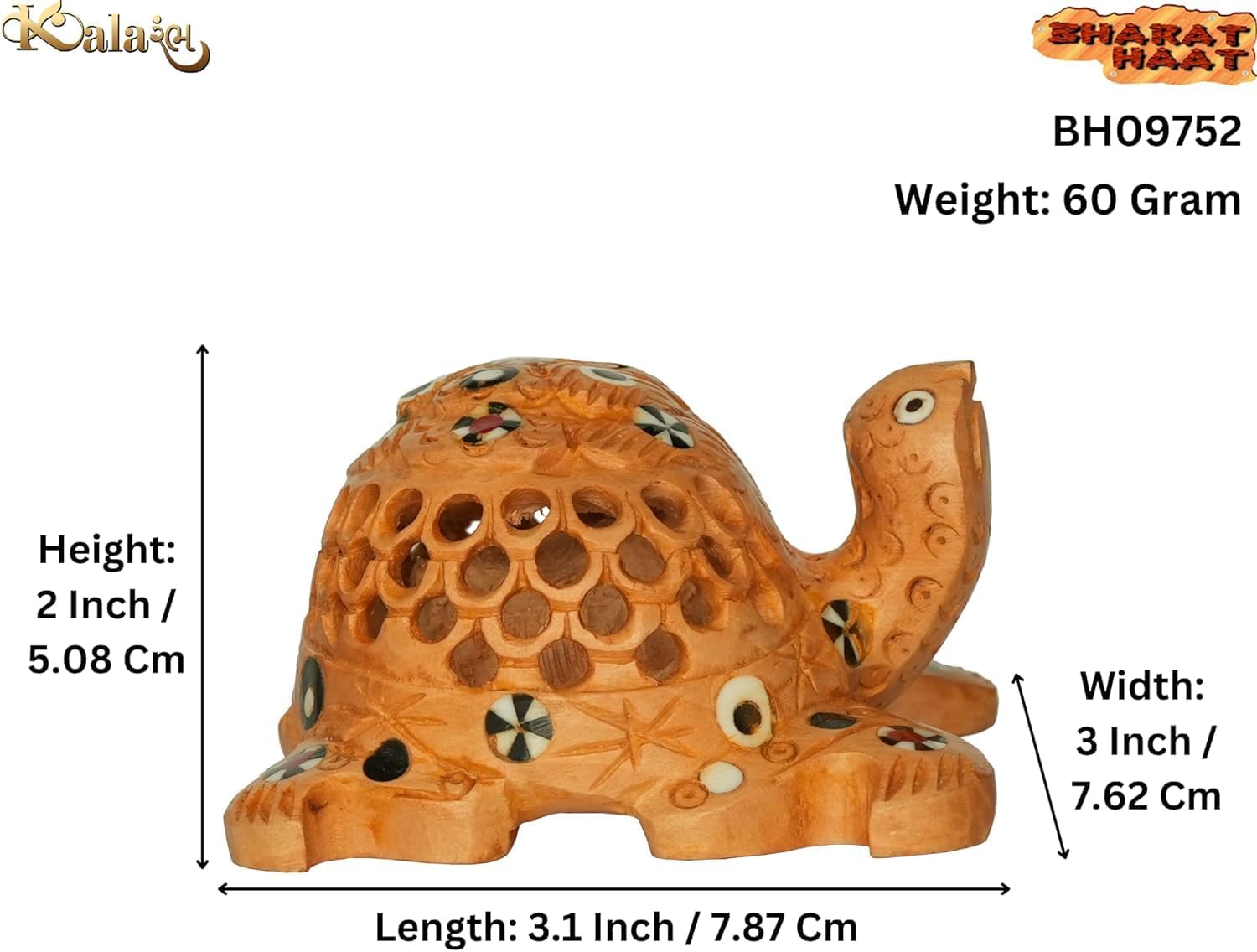 Wooden Tortoise Turtle for Good Luck Home Vastu Pooja Puja Mandir Table Decor Showpiece and Gift Items Collectible Handicraft Art, Yellow, 3.1 x 3 x 2 Inch (L x W x H) - Image 3