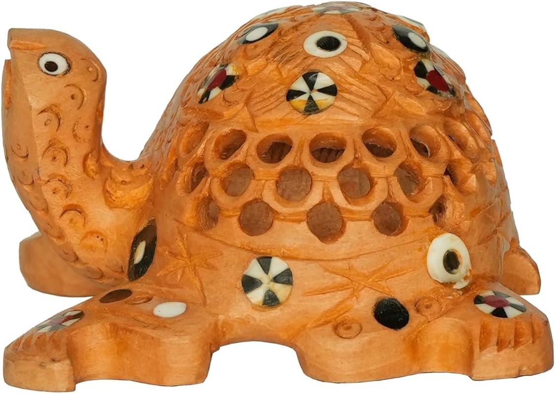Wooden Tortoise Turtle for Good Luck Home Vastu Pooja Puja Mandir Table Decor Showpiece and Gift Items Collectible Handicraft Art, Yellow, 3.1 x 3 x 2 Inch (L x W x H)