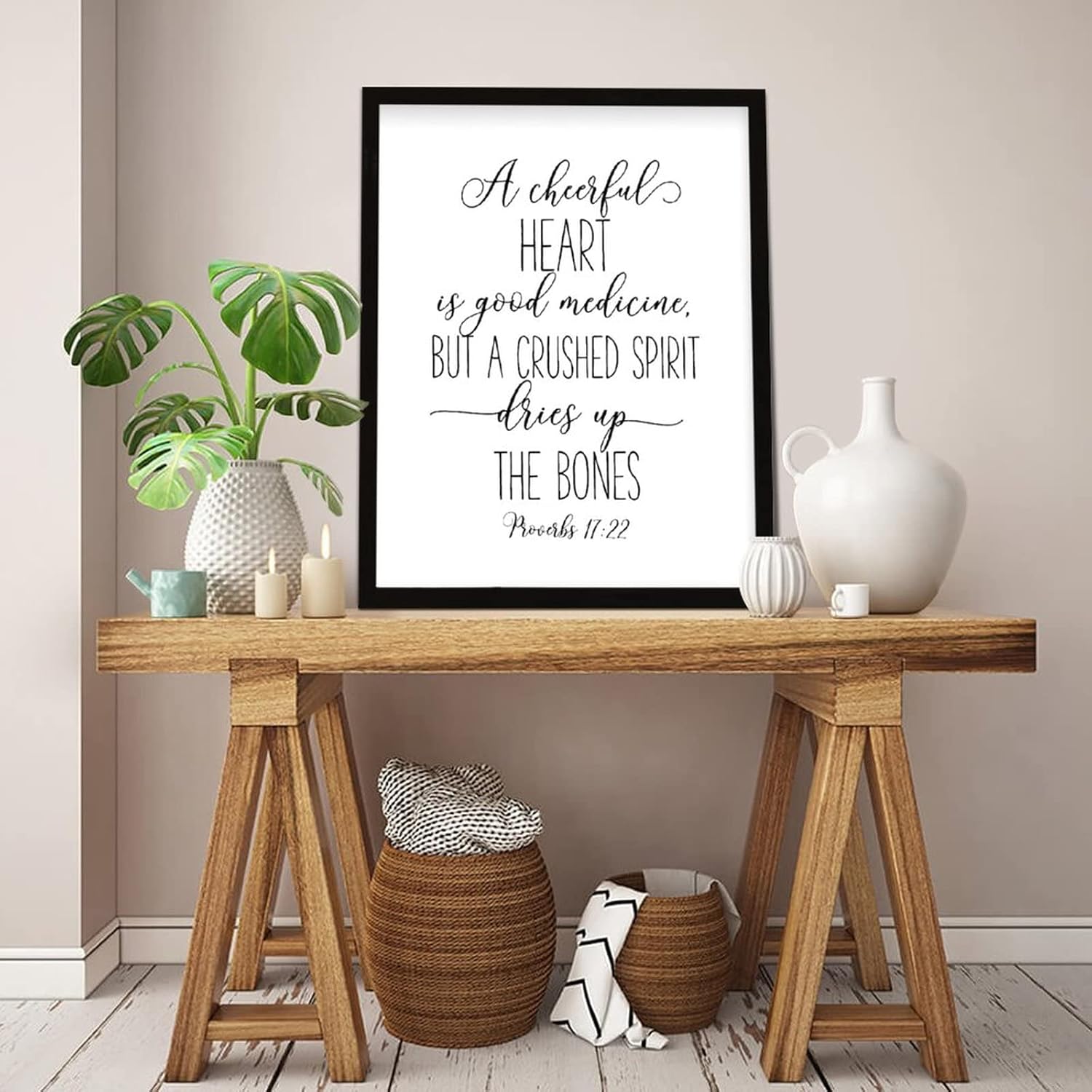 Wooden Wall Art Bible Verse a Cheerful Heart is Good Medicine Rustic Style Wooden Plaque for New Home Decor 16x20inch - Image 3